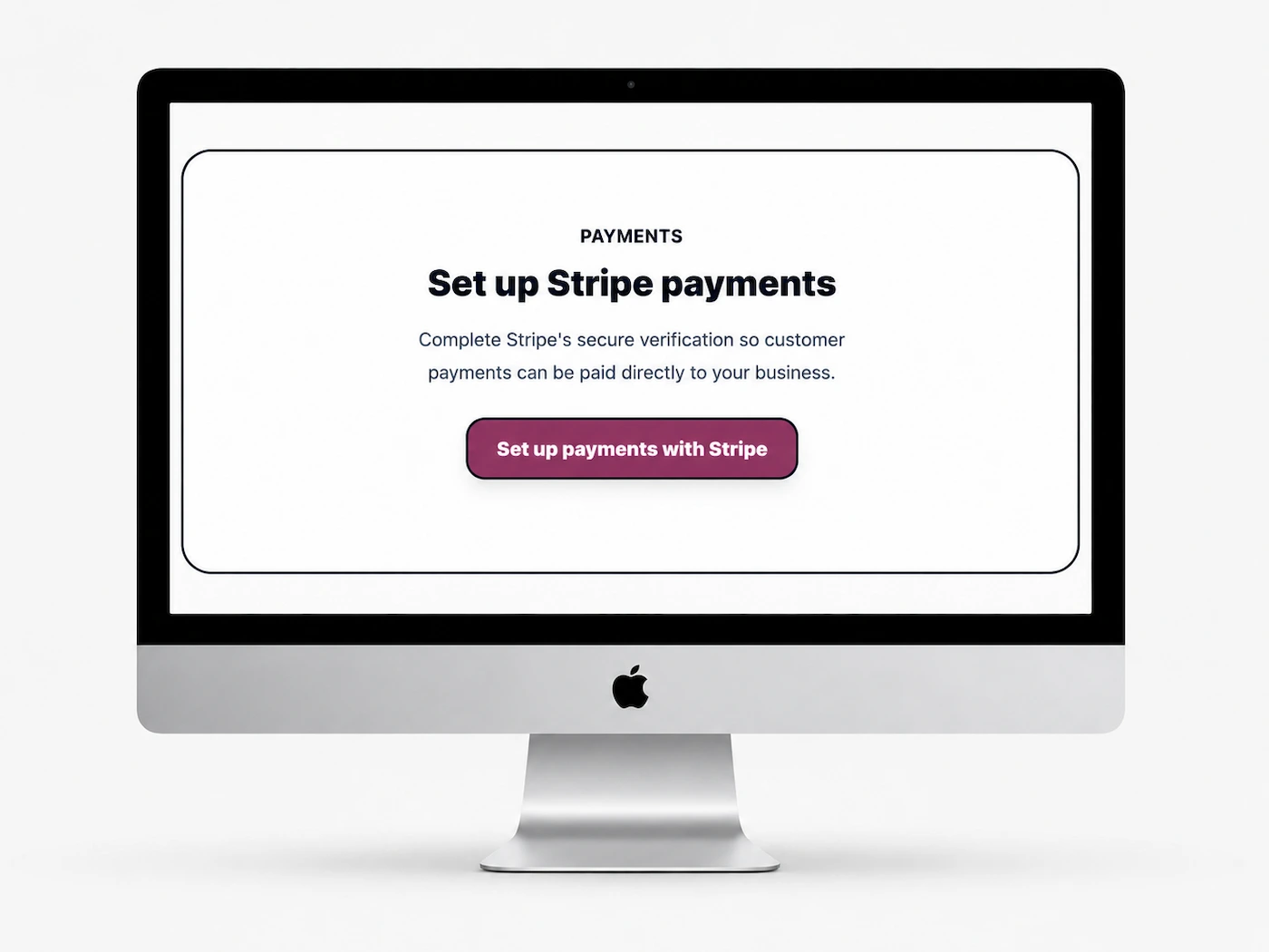 The Demo Cake Studio dashboard prompting the owner to set up customer payments securely with Stripe