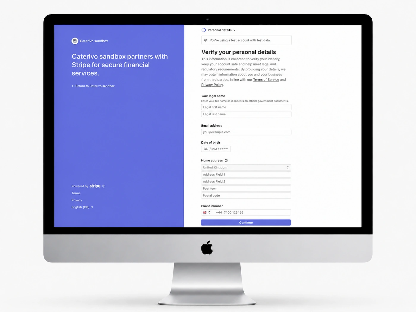 Stripe onboarding page asking for the fictional owner’s personal verification details