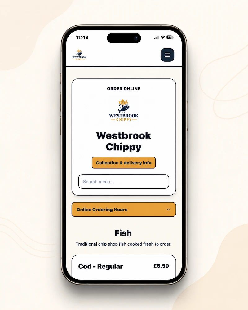 Mobile screenshot showing a branded Caterivo online ordering page